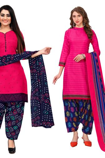 multicolor cotton blend printed unstitched salwar suit material (combo of 2)