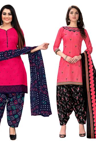 multicolor cotton blend printed unstitched salwar suit material (combo of 2)