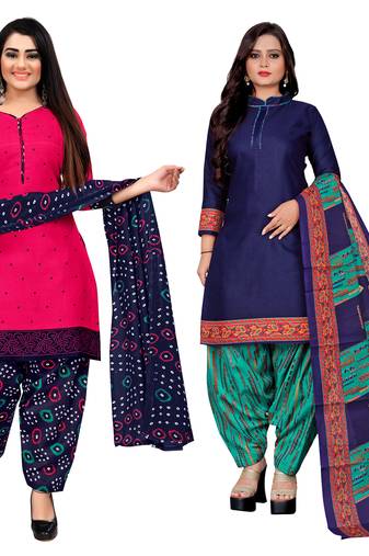 multicolor cotton blend printed unstitched salwar suit material (combo of 2)