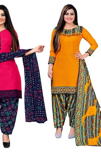 multicolor cotton blend printed unstitched salwar suit material (combo of 2)