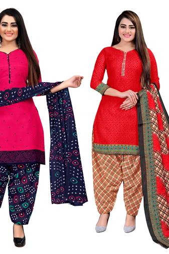 multicolor cotton blend printed unstitched salwar suit material (combo of 2)