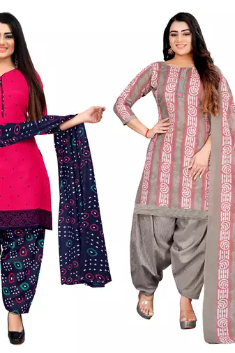 multicolor cotton blend printed unstitched salwar suit material (combo of 2)