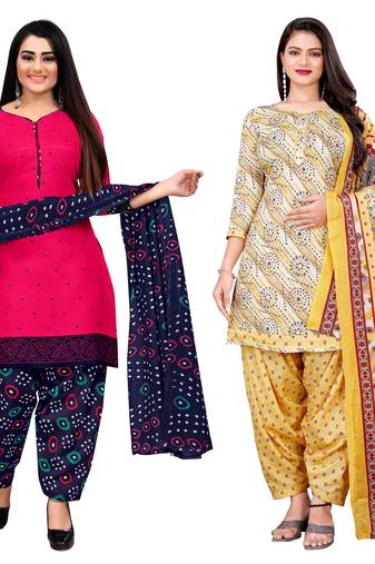 multicolor cotton blend printed unstitched salwar suit material (combo of 2)