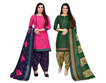 Rajnandini multicolor cotton blend printed unstitched salwar suit material (combo of 2) 1