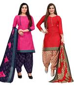 magenta and red cotton printed unstitched salwar suit material (combo of 2)