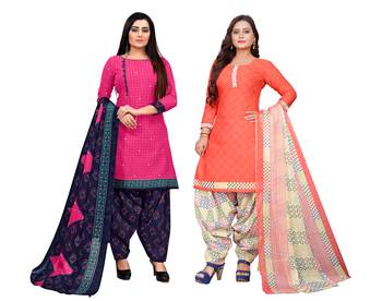 multicolor cotton blend printed unstitched salwar suit material (combo of 2) 1
