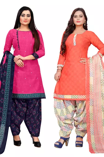 multicolor cotton blend printed unstitched salwar suit material (combo of 2)
