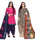multicolor cotton blend printed unstitched salwar suit material (combo of 2)