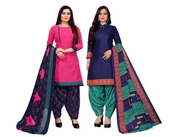 multicolor cotton blend printed unstitched salwar suit material (combo of 2) 1