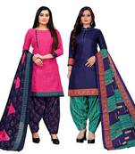 multicolor cotton blend printed unstitched salwar suit material (combo of 2)