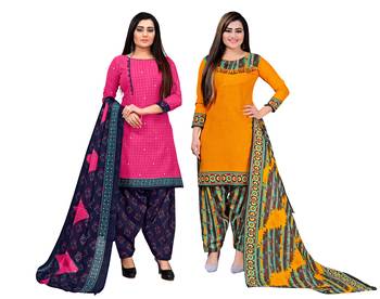 multicolor cotton blend printed unstitched salwar suit material (combo of 2) 1