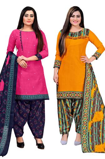 multicolor cotton blend printed unstitched salwar suit material (combo of 2)
