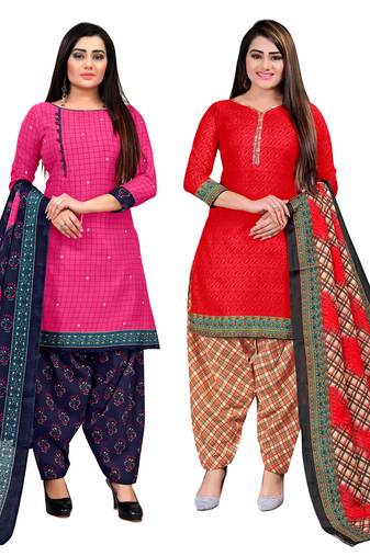 multicolor cotton blend printed unstitched salwar suit material (combo of 2)