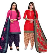 multicolor cotton blend printed unstitched salwar suit material (combo of 2)