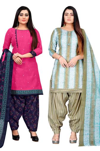 multicolor cotton blend printed unstitched salwar suit material (combo of 2)