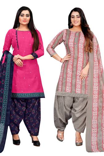 multicolor cotton blend printed unstitched salwar suit material (combo of 2)