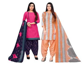 multicolor cotton blend printed unstitched salwar suit material (combo of 2) 1