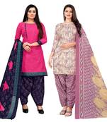 multicolor cotton blend printed unstitched salwar suit material (combo of 2)