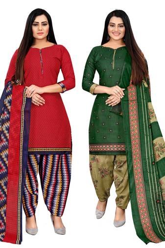 women multicolor cotton printed ready to wear patiala salwar suit combo pack of 2