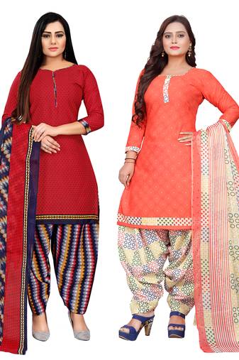 multicolor cotton blend printed unstitched salwar suit material (combo of 2)