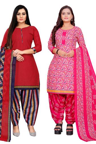 multicolor cotton blend printed unstitched salwar suit material (combo of 2)