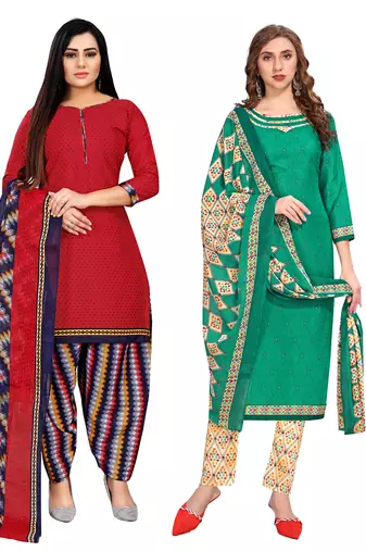 multicolor cotton blend printed unstitched salwar suit material (combo of 2)