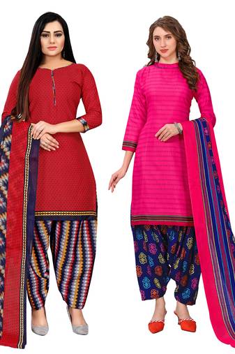 multicolor cotton blend printed unstitched salwar suit material (combo of 2)