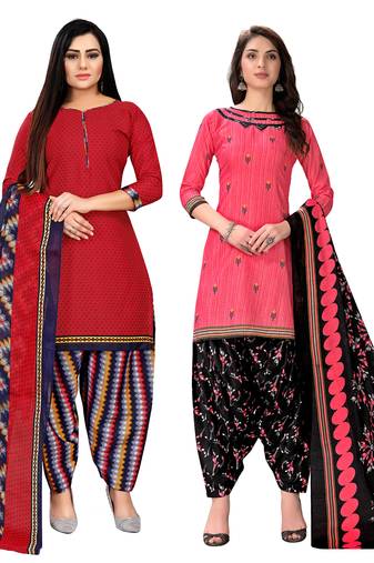 multicolor cotton blend printed unstitched salwar suit material (combo of 2)