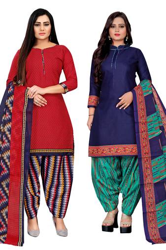 multicolor cotton blend printed unstitched salwar suit material (combo of 2)