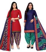 multicolor cotton blend printed unstitched salwar suit material (combo of 2)