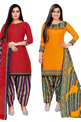 multicolor cotton blend printed unstitched salwar suit material (combo of 2)