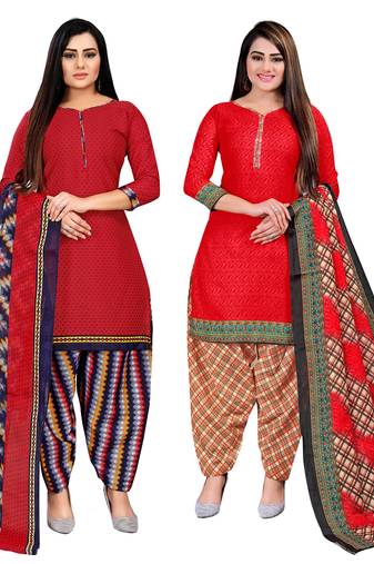 multicolor cotton blend printed unstitched salwar suit material (combo of 2)