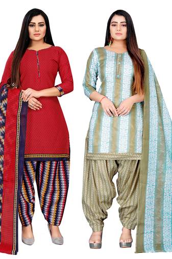 multicolor cotton blend printed unstitched salwar suit material (combo of 2)