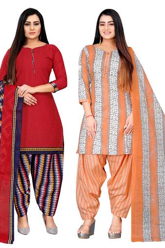 multicolor cotton blend printed unstitched salwar suit material (combo of 2)
