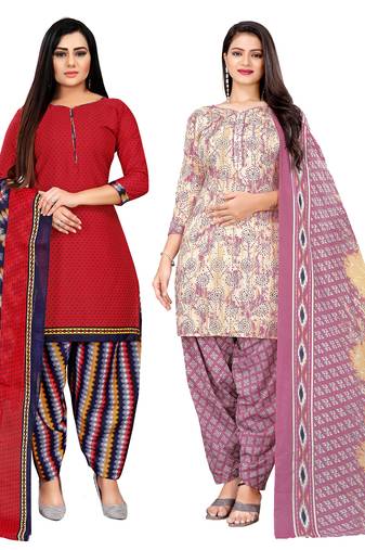 multicolor cotton blend printed unstitched salwar suit material (combo of 2)