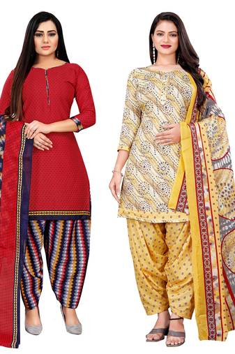 multicolor cotton blend printed unstitched salwar suit material (combo of 2)