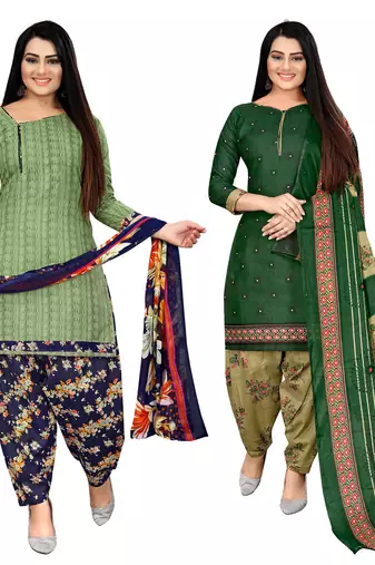 women multicolor cotton printed ready to wear patiala salwar suit combo pack of 2