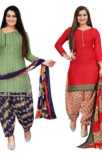 multicolor cotton blend printed unstitched salwar suit material (combo of 2)