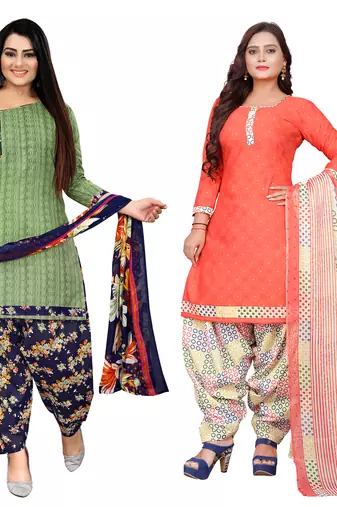 multicolor cotton blend printed unstitched salwar suit material (combo of 2)
