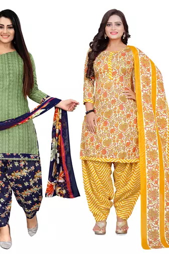 multicolor cotton blend printed unstitched salwar suit material (combo of 2)