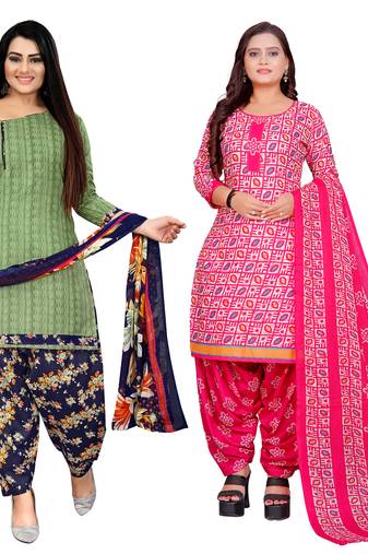 multicolor cotton blend printed unstitched salwar suit material (combo of 2)