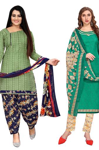 multicolor cotton blend printed unstitched salwar suit material (combo of 2)