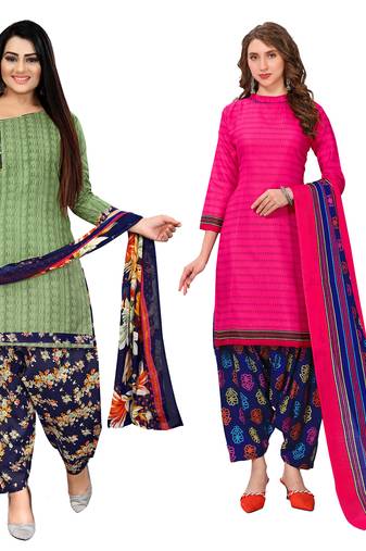 multicolor cotton blend printed unstitched salwar suit material (combo of 2)