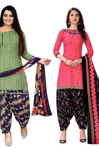 multicolor cotton blend printed unstitched salwar suit material (combo of 2)