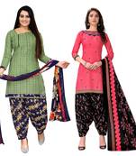 multicolor cotton blend printed unstitched salwar suit material (combo of 2)