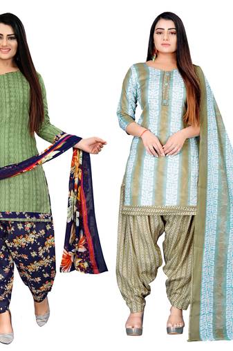 multicolor cotton blend printed unstitched salwar suit material (combo of 2)