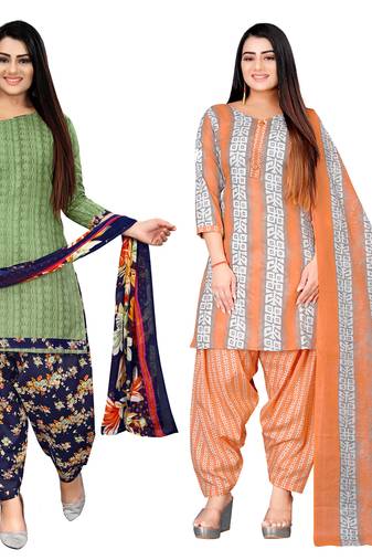 multicolor cotton blend printed unstitched salwar suit material (combo of 2)