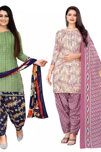 multicolor cotton blend printed unstitched salwar suit material (combo of 2)