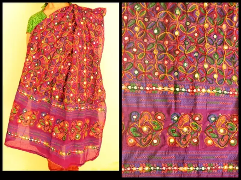 Purple Multicolour Kutch Aari work Embroidery with mirror work fully done over Dupatta