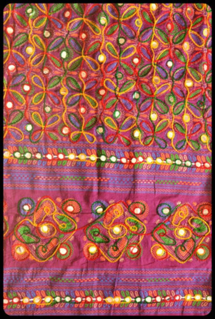 Purple Multicolour Kutch Aari work Embroidery with mirror work fully done over Dupatta
